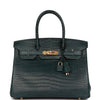 HRMS Birkin 30 Vert Fonce Matte Porosus Crocodile Gold Hardware - tntwear1