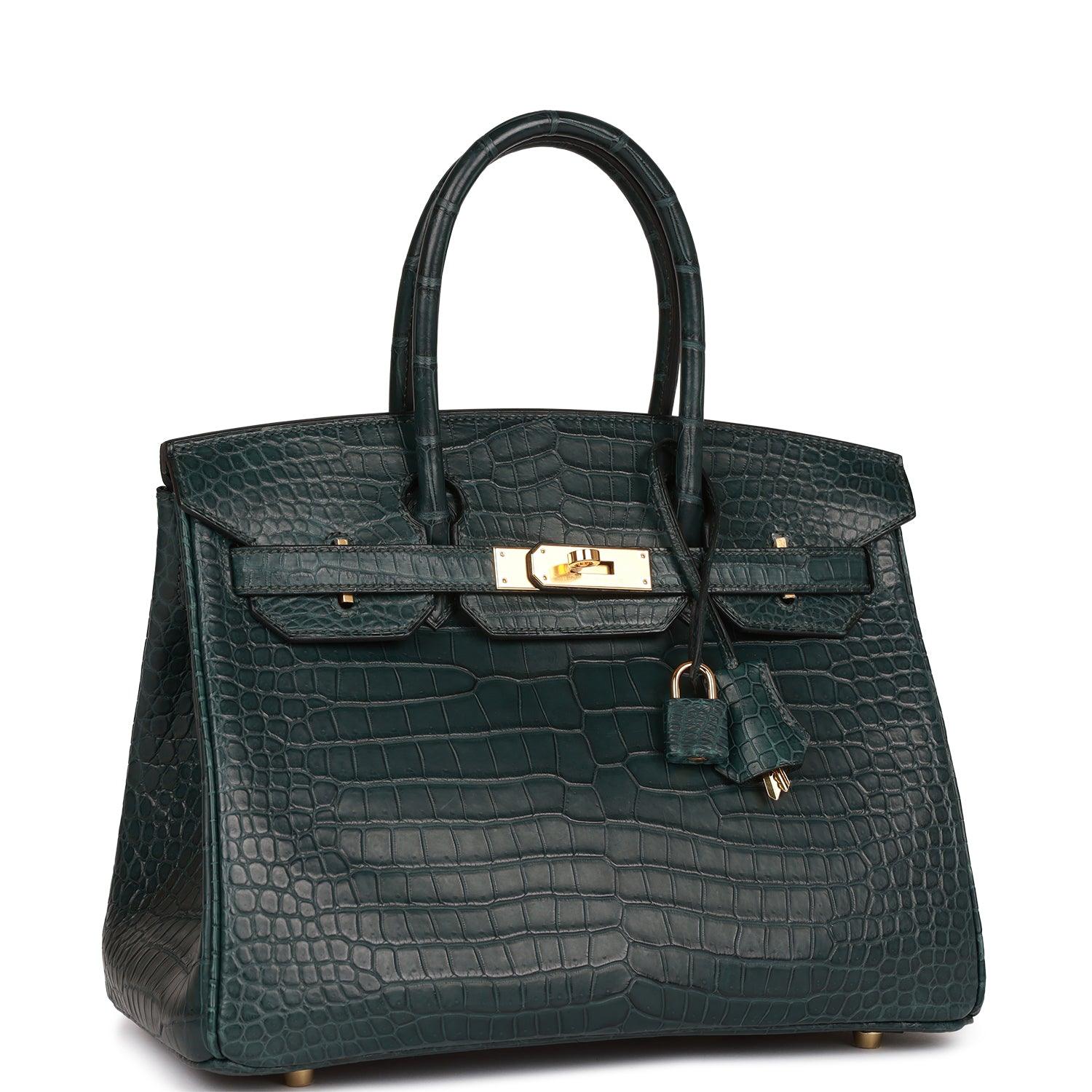 HRMS Birkin 30 Vert Fonce Matte Porosus Crocodile Gold Hardware - tntwear1