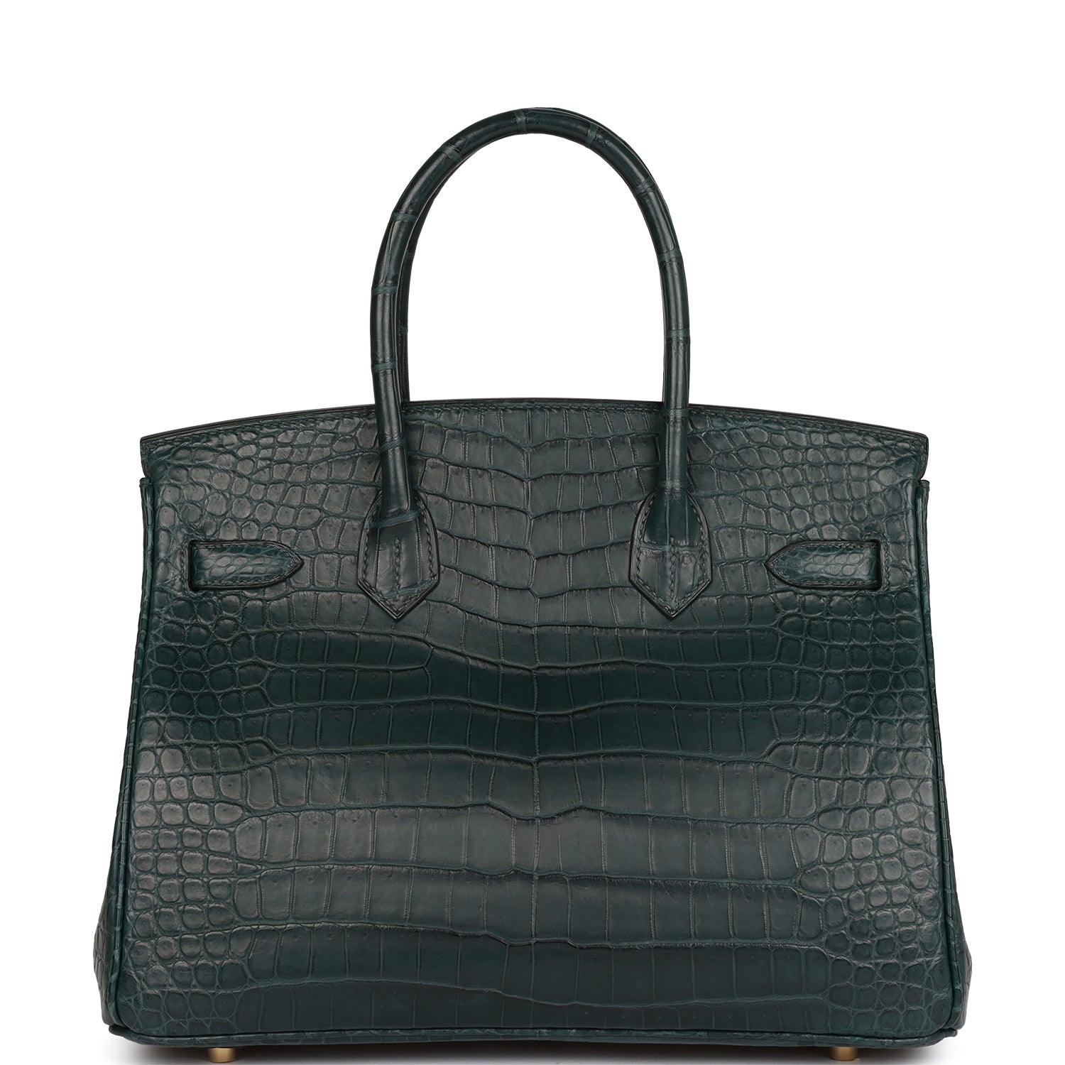 HRMS Birkin 30 Vert Fonce Matte Porosus Crocodile Gold Hardware - tntwear1