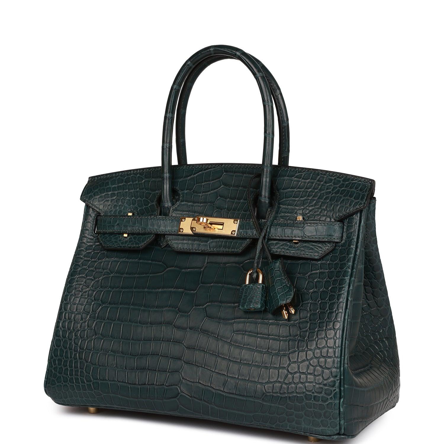 HRMS Birkin 30 Vert Fonce Matte Porosus Crocodile Gold Hardware - tntwear1