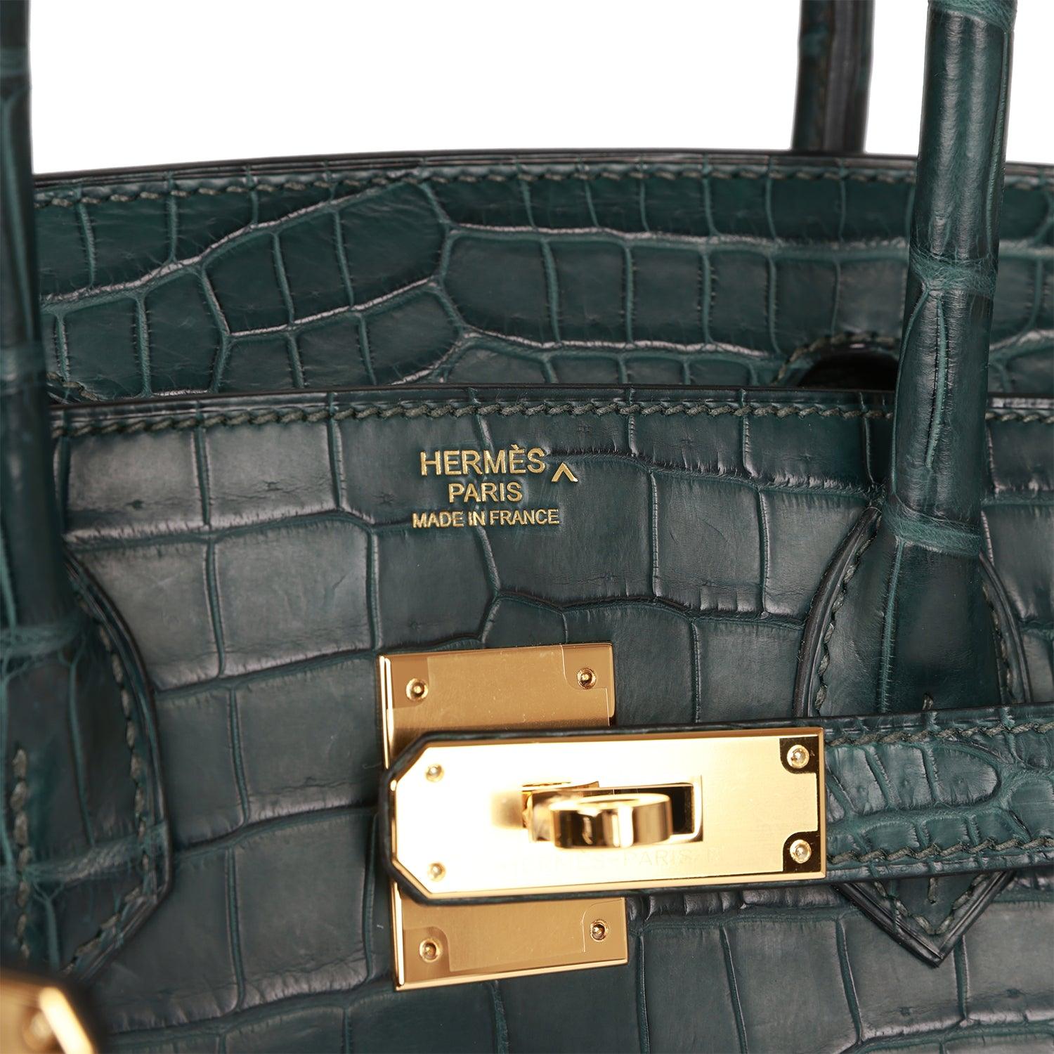 HRMS Birkin 30 Vert Fonce Matte Porosus Crocodile Gold Hardware - tntwear1