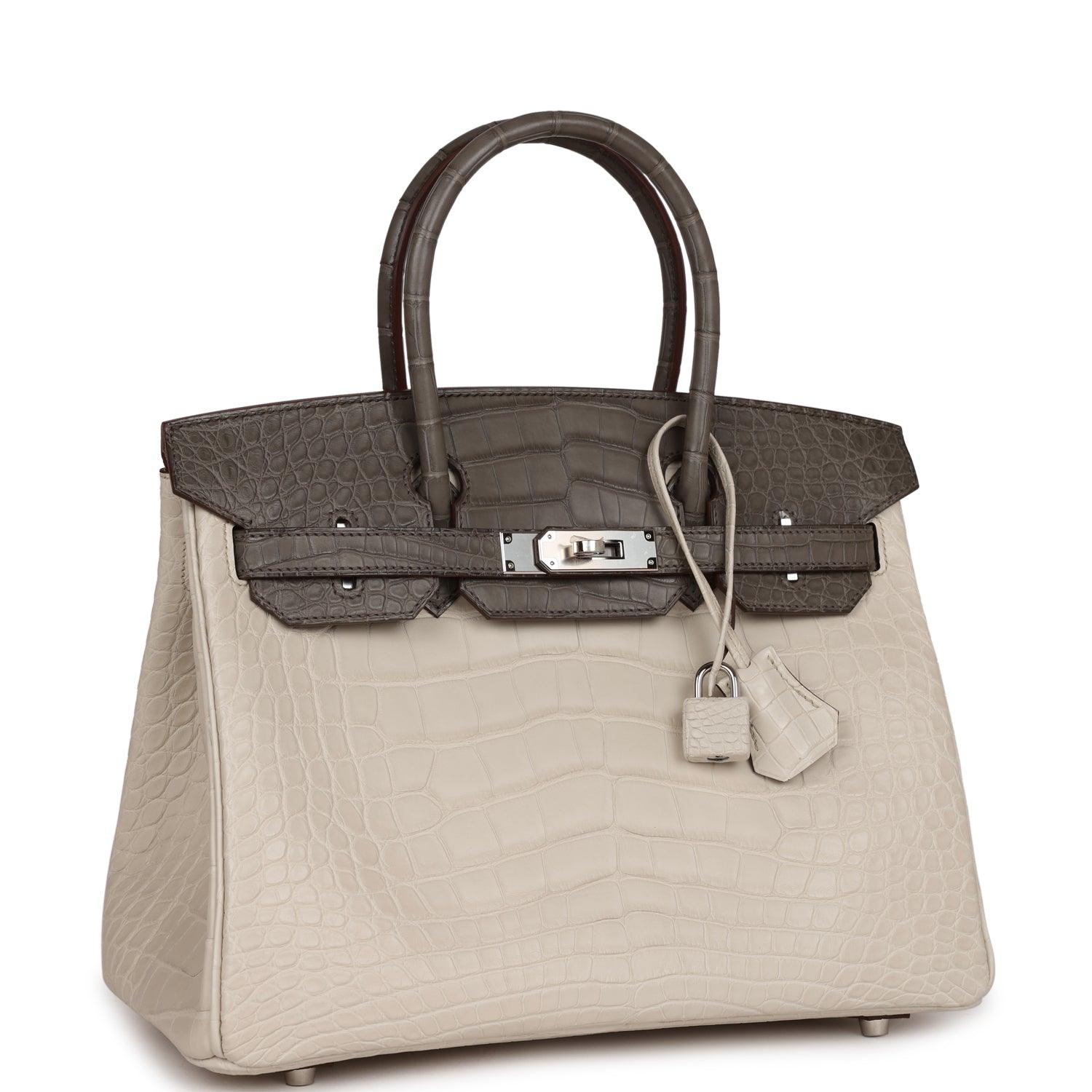 Bi-color Birkin 30 Beton and Etain Matte Alligator Palladium Hardware - tntwear1