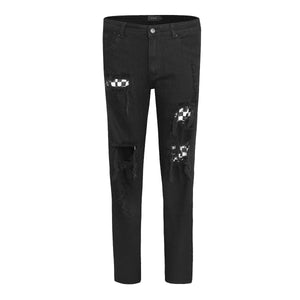 Checkered Patch Denim - Black - tntwear1