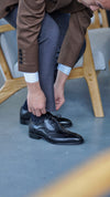 Handmade Black Wingtip Derby Shoes