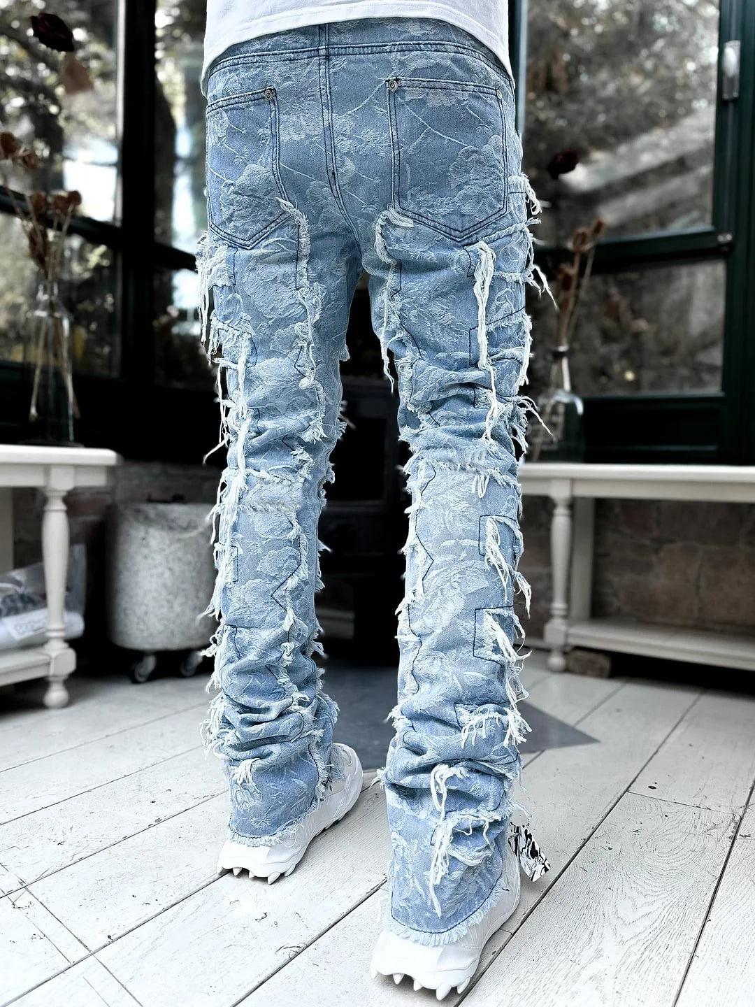 1984 Stretched Patchwork Tassel Damaged Jeans G14 - tntwear1