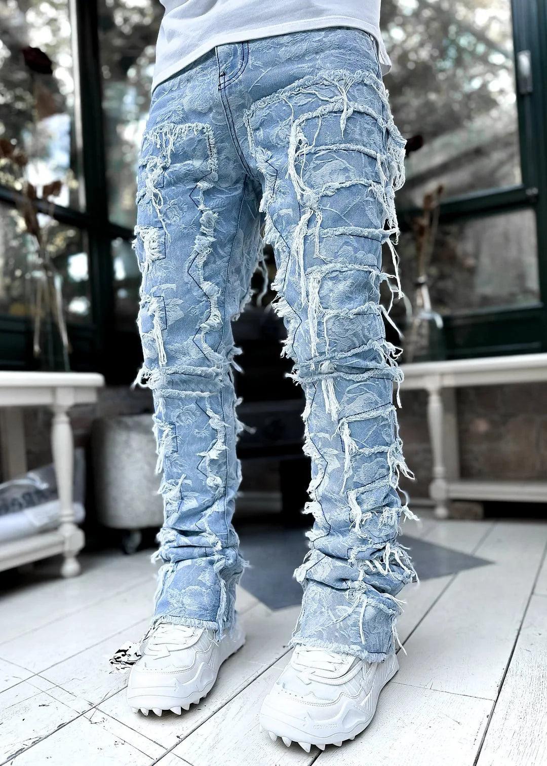 1984 Stretched Patchwork Tassel Damaged Jeans G14 - tntwear1