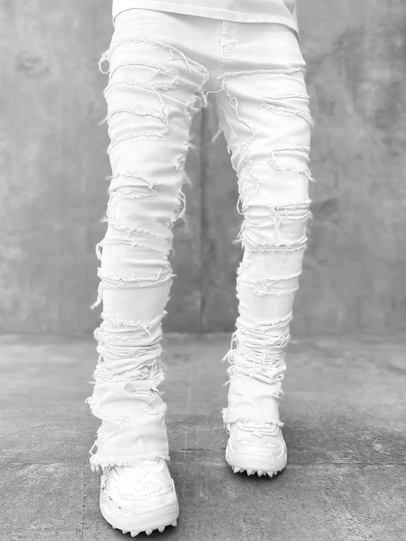 1984 Stretched Patchwork Tassel Damaged Jeans G14 - tntwear1