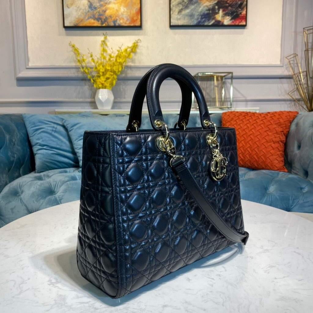 Large Lady CD Bag Black Cannage Lambskin