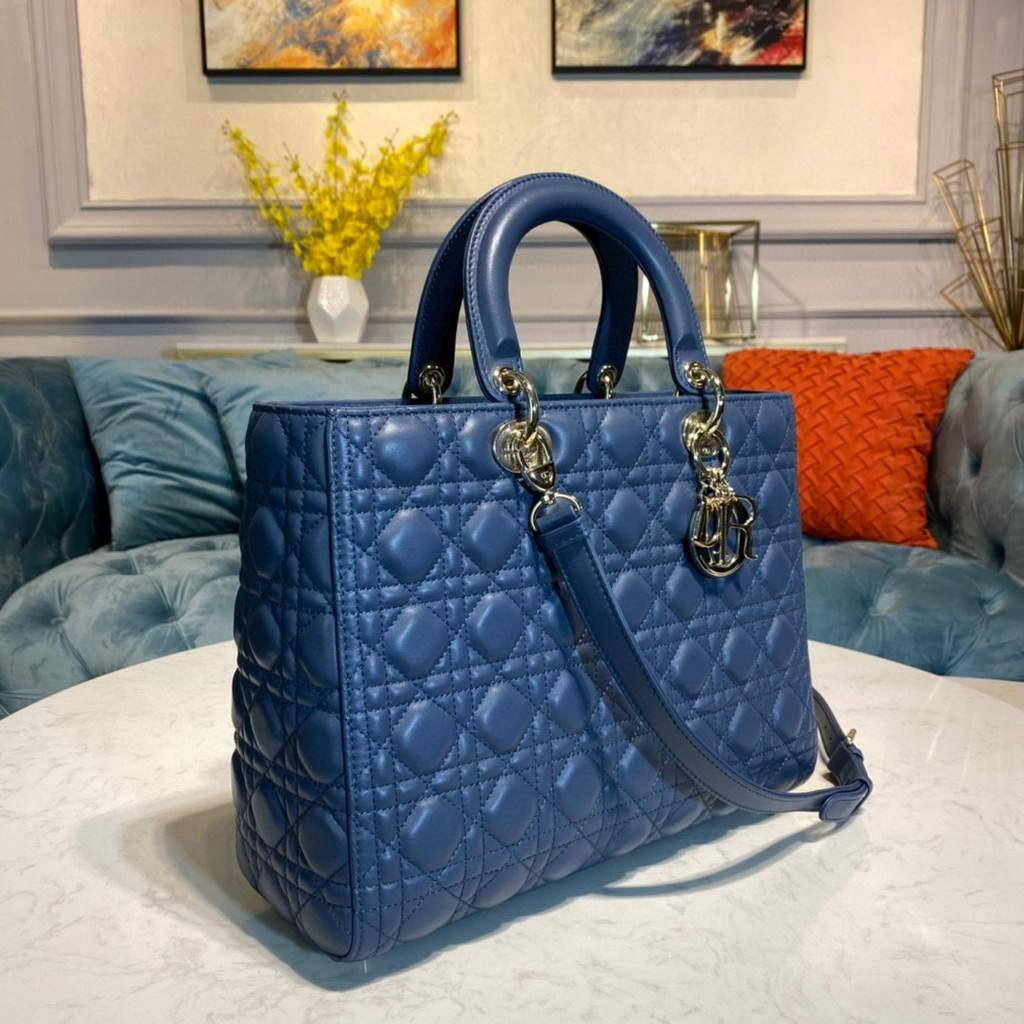 Large Lady CD Bag Blue Cannage Lambskin