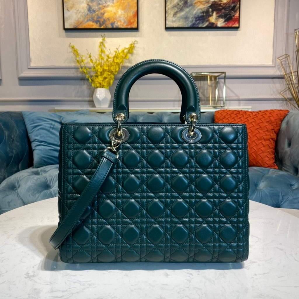 Large Lady CD Bag Dark Green Cannage Lambskin