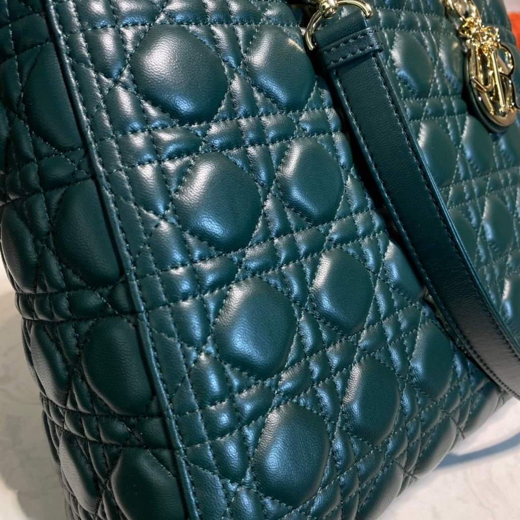 Large Lady CD Bag Dark Green Cannage Lambskin