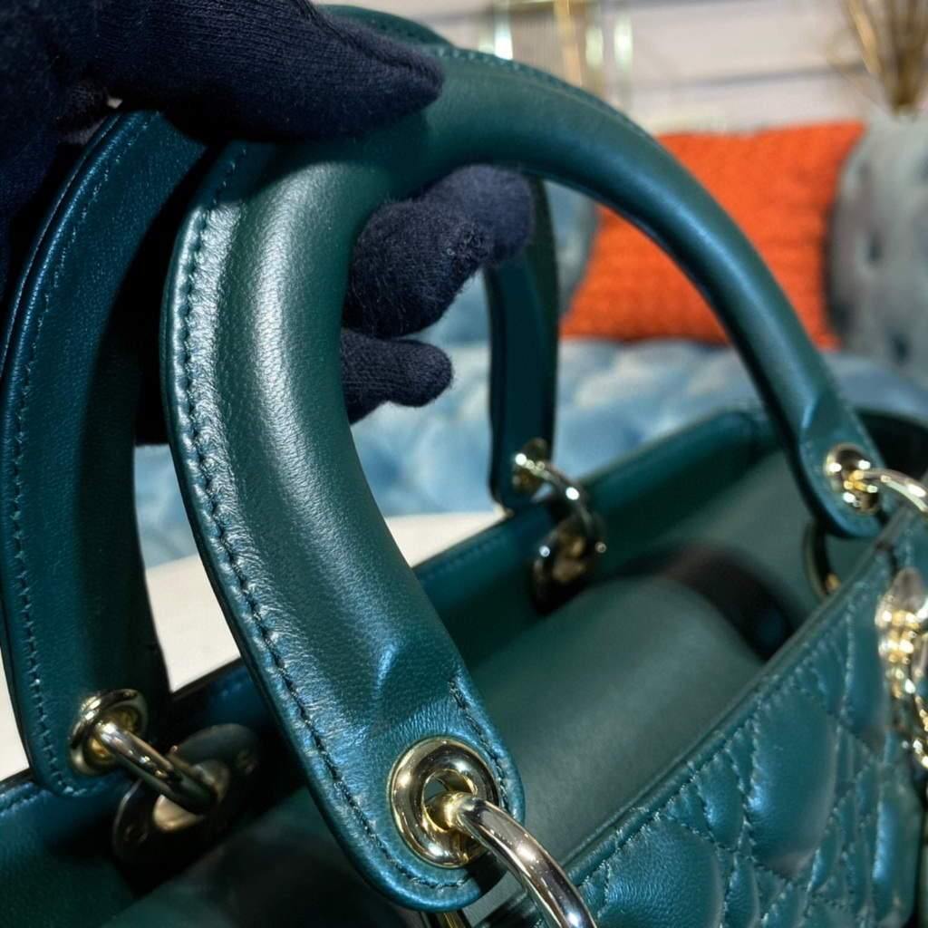 Large Lady CD Bag Dark Green Cannage Lambskin