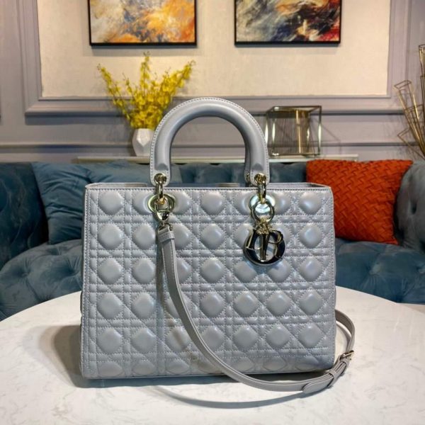 Large Lady CD Bag Gray Cannage Lambskin