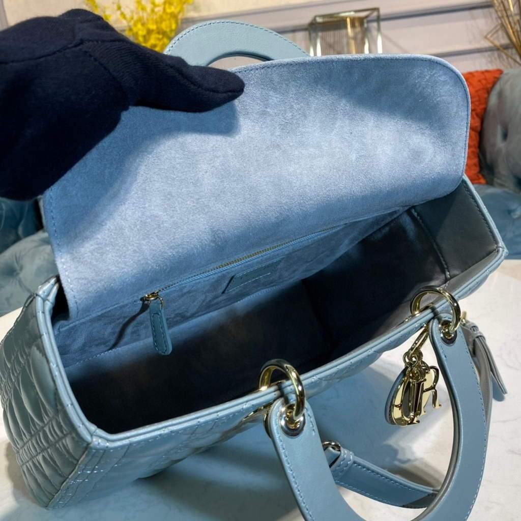 Large Lady CD Bag Lake Blue Cannage Lambskin