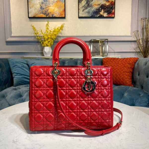 Large Lady CD Bag Red Cannage Lambskin