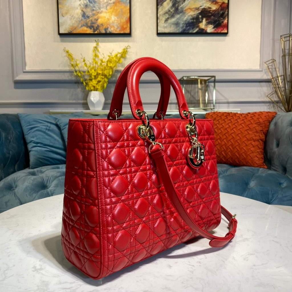 Large Lady CD Bag Red Cannage Lambskin