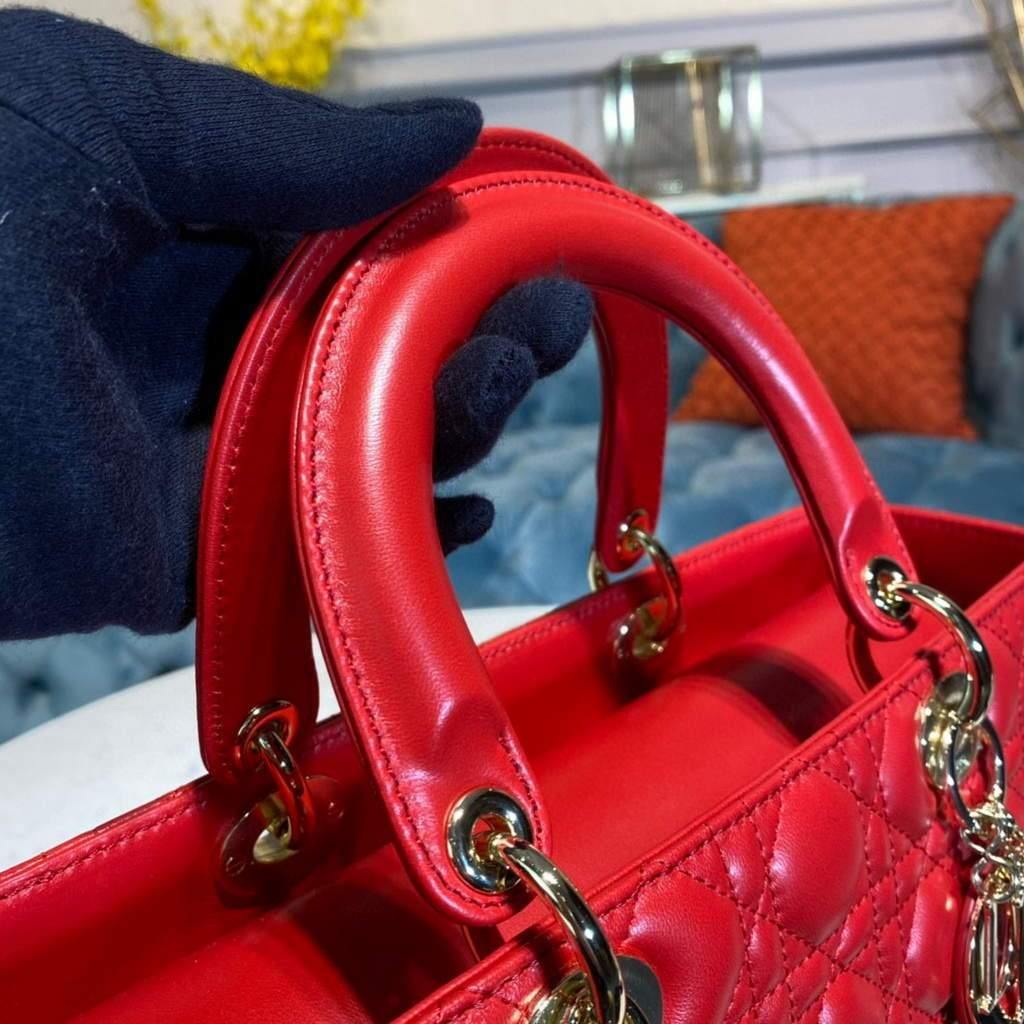 Large Lady CD Bag Red Cannage Lambskin