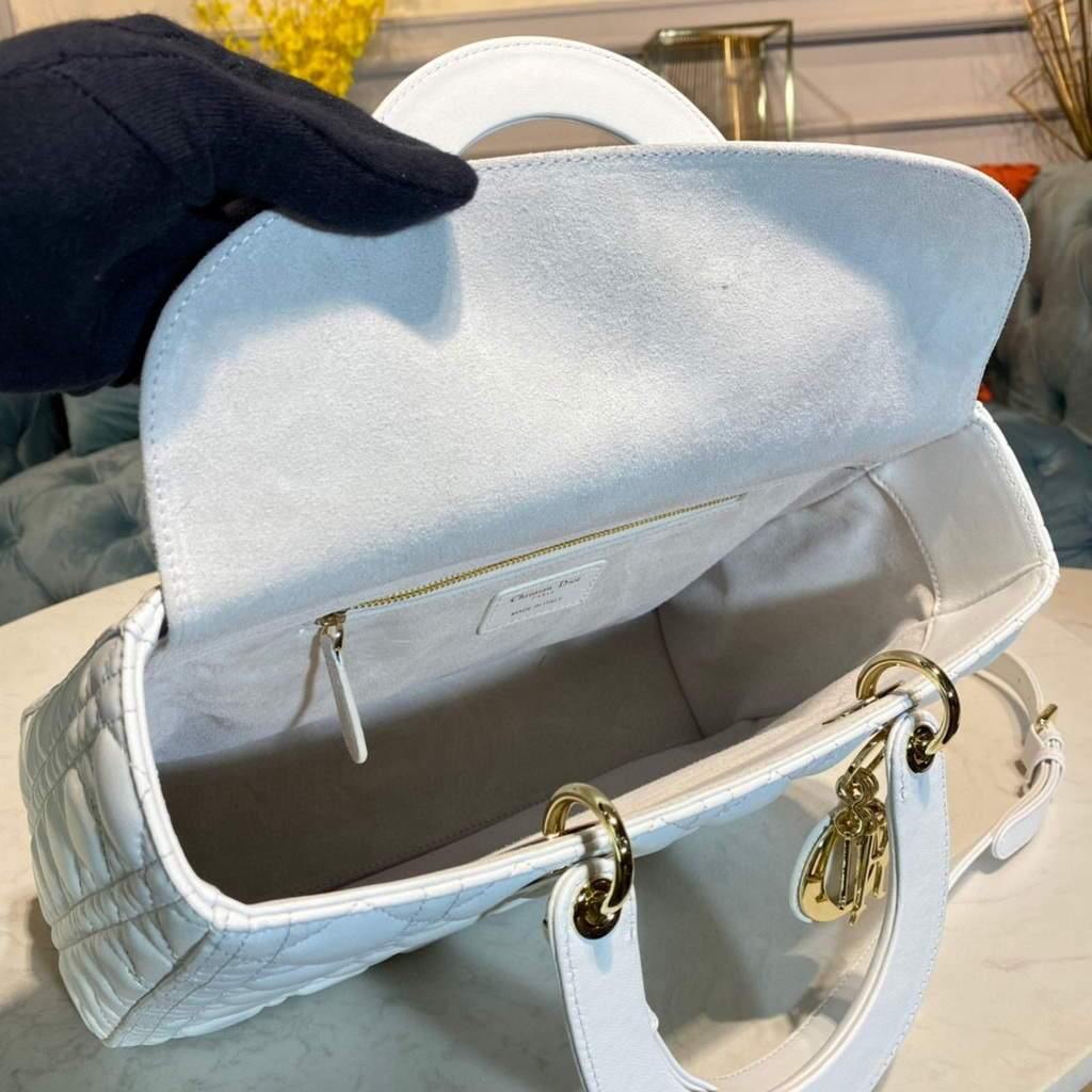 Large Lady CD Bag White Cannage Lambskin