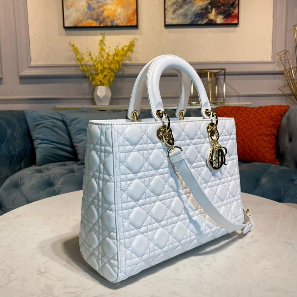 Large Lady CD Bag White Cannage Lambskin