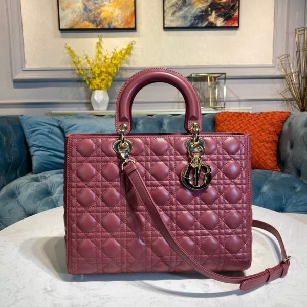 Large Lady CD Bag Wine Red Cannage Lambskin