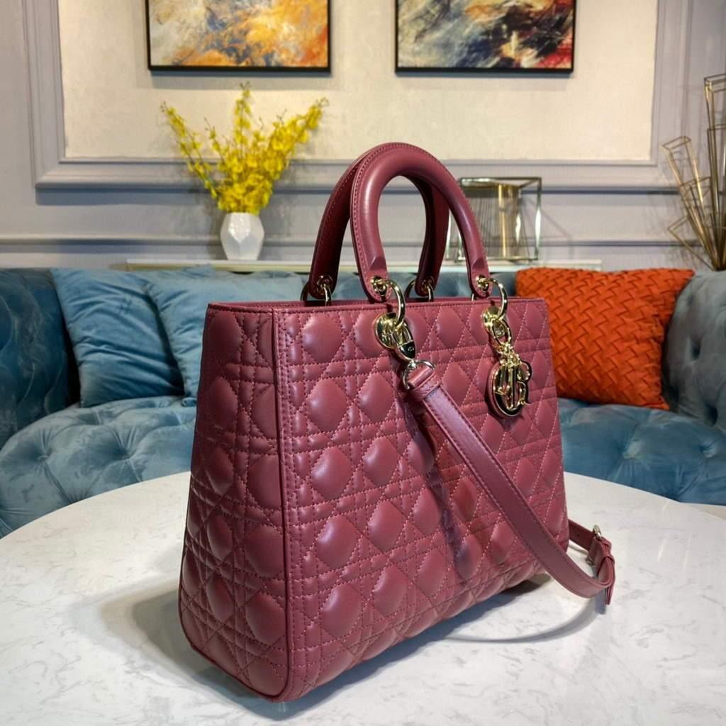 Large Lady CD Bag Wine Red Cannage Lambskin