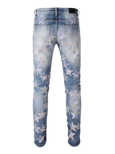 Blue Ripped Patch Jeans