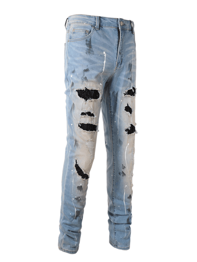 Denim Patch Rhinestone Jeans