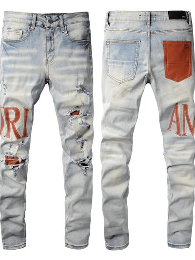Light Blue Red Writing Jeans
