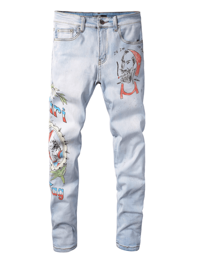 Light Graffiti Print Jeans