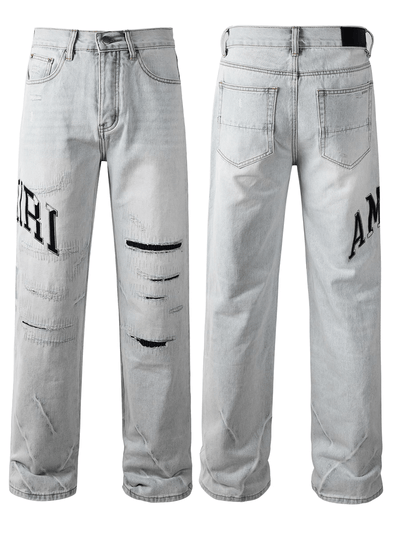 Washed Light Baggy Writing Jeans