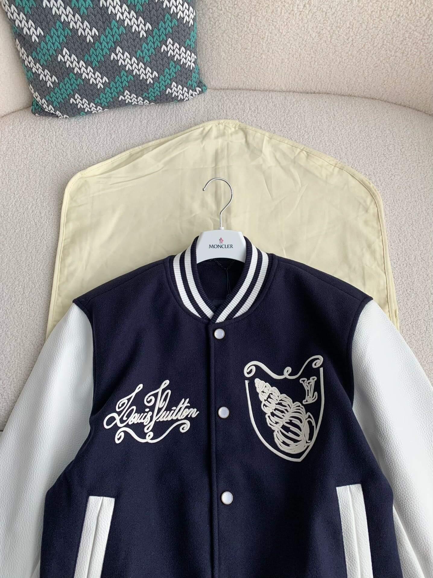 LV Calfskin Navy Varsity Jacket - tntwear1