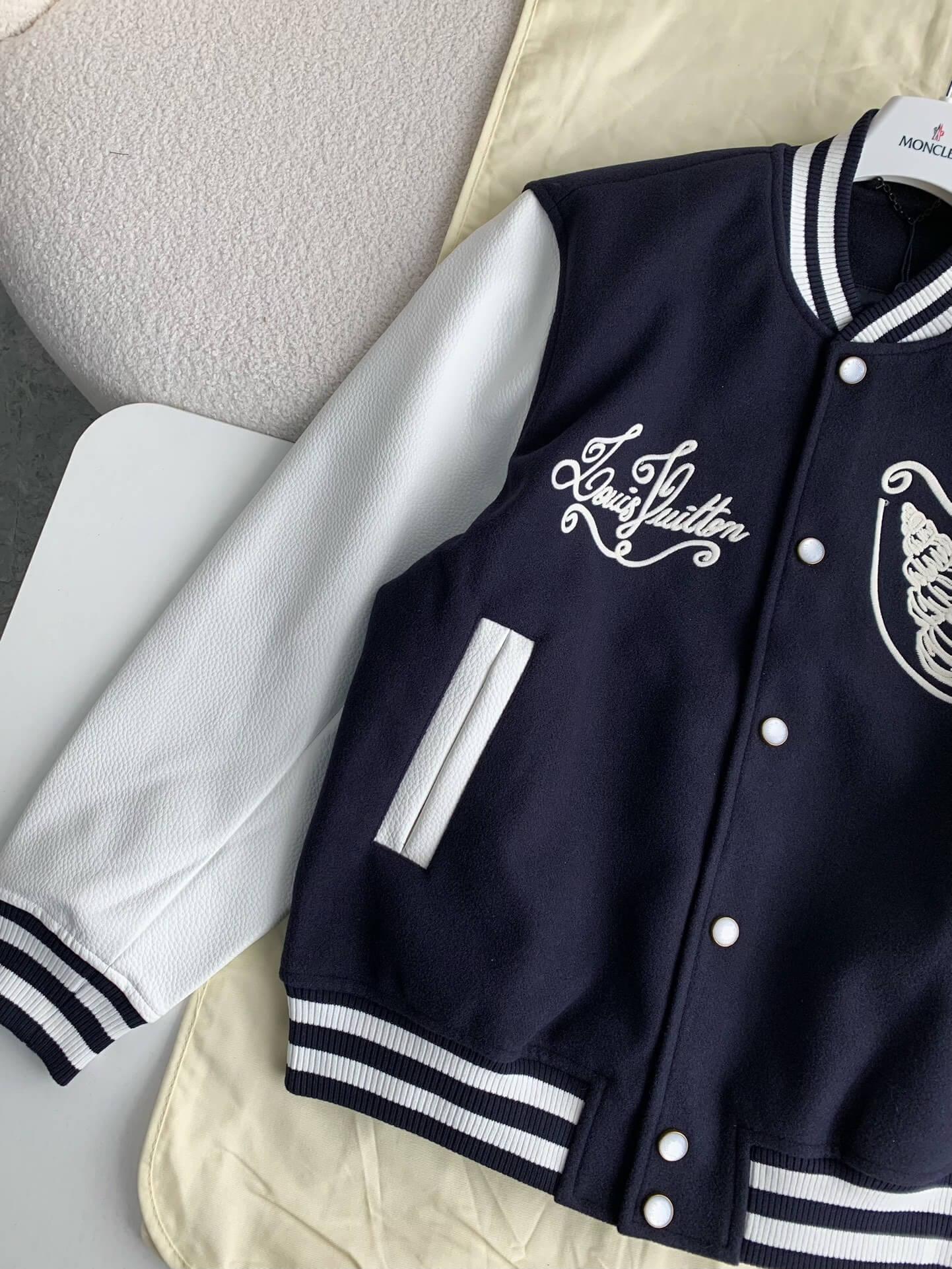 LV Calfskin Navy Varsity Jacket - tntwear1