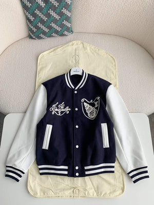 LV Calfskin Navy Varsity Jacket - tntwear1