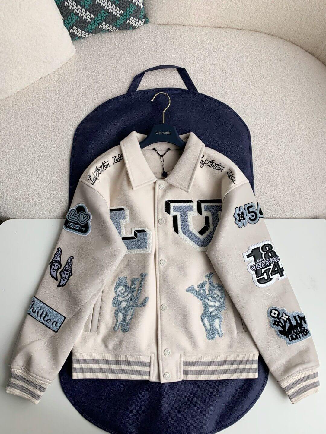 LV Cream Varsity Jacket - tntwear1