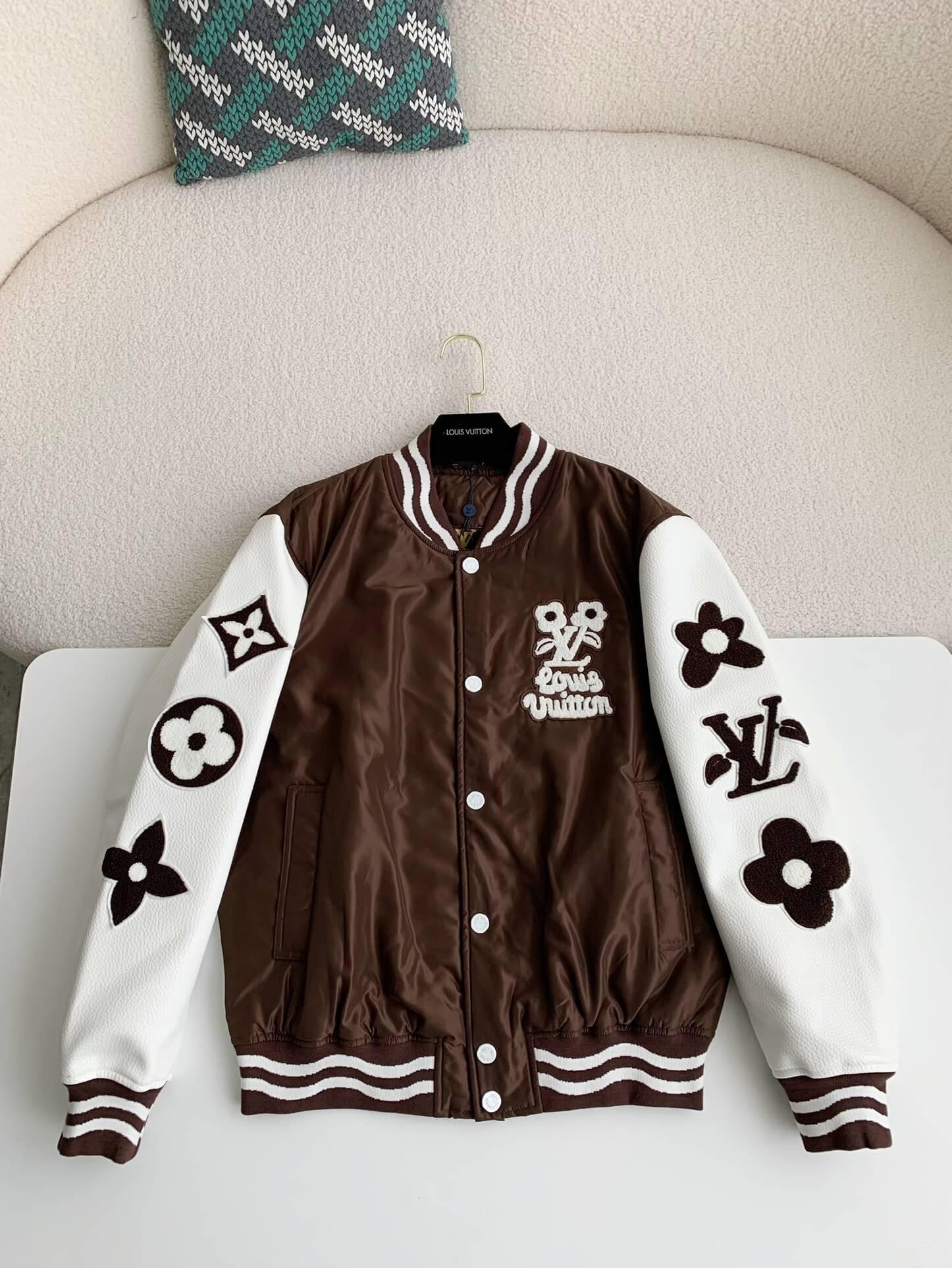 LV Embroidered Brown Varsity Jacket - tntwear1