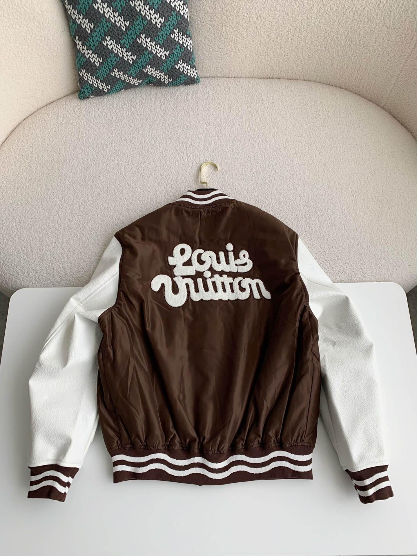 LV Embroidered Brown Varsity Jacket - tntwear1