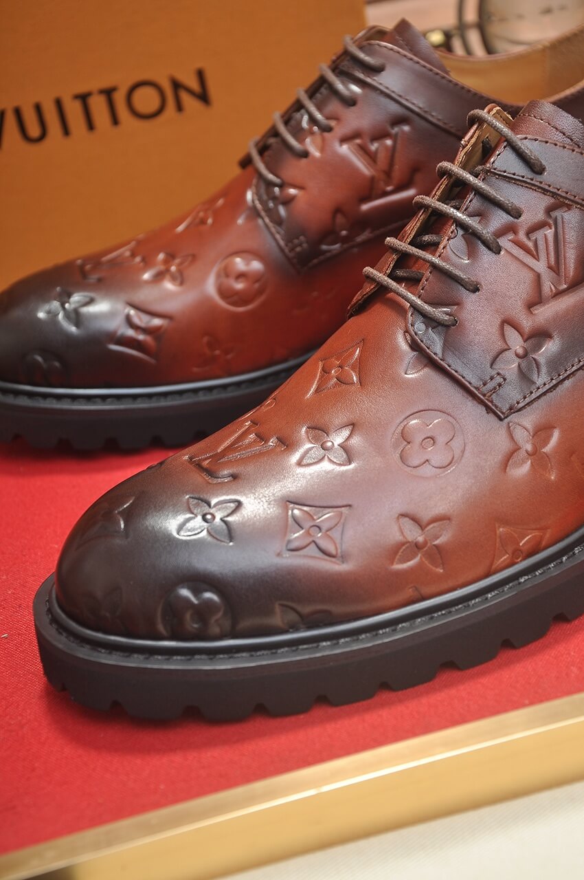 Louis Vuitton LV Monogram Leather Custom Brown Derby Shoes