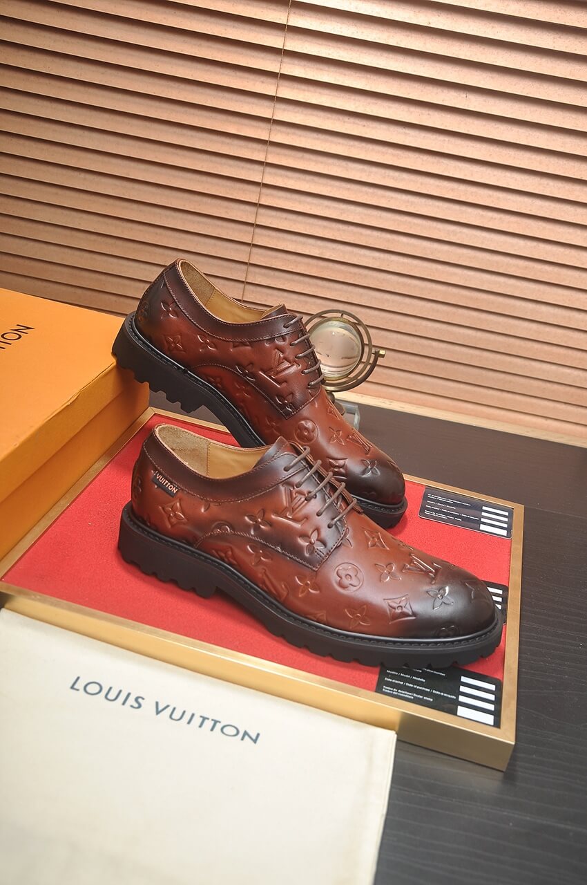 Louis Vuitton LV Monogram Leather Custom Brown Derby Shoes