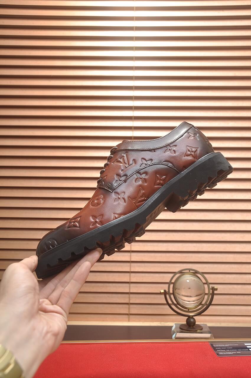 Louis Vuitton LV Monogram Leather Custom Brown Derby Shoes