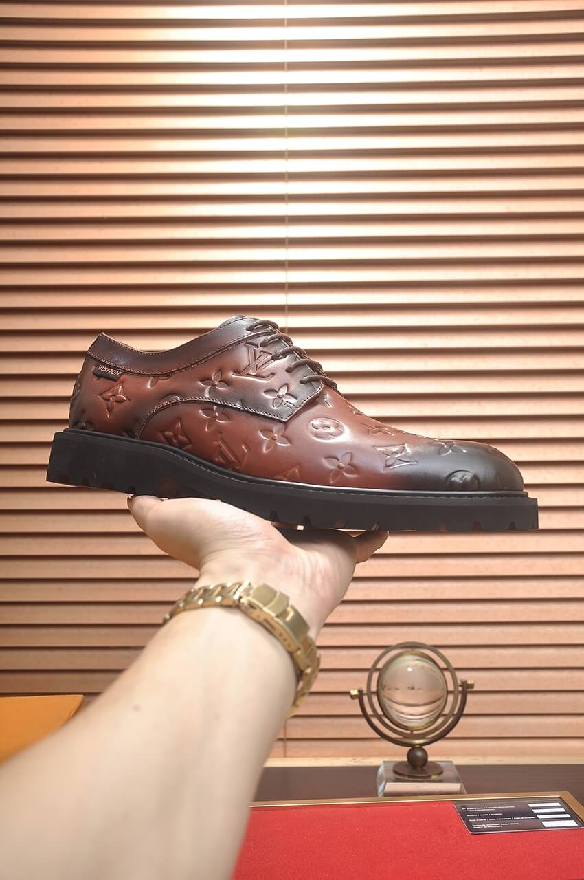 Louis Vuitton LV Monogram Leather Custom Brown Derby Shoes