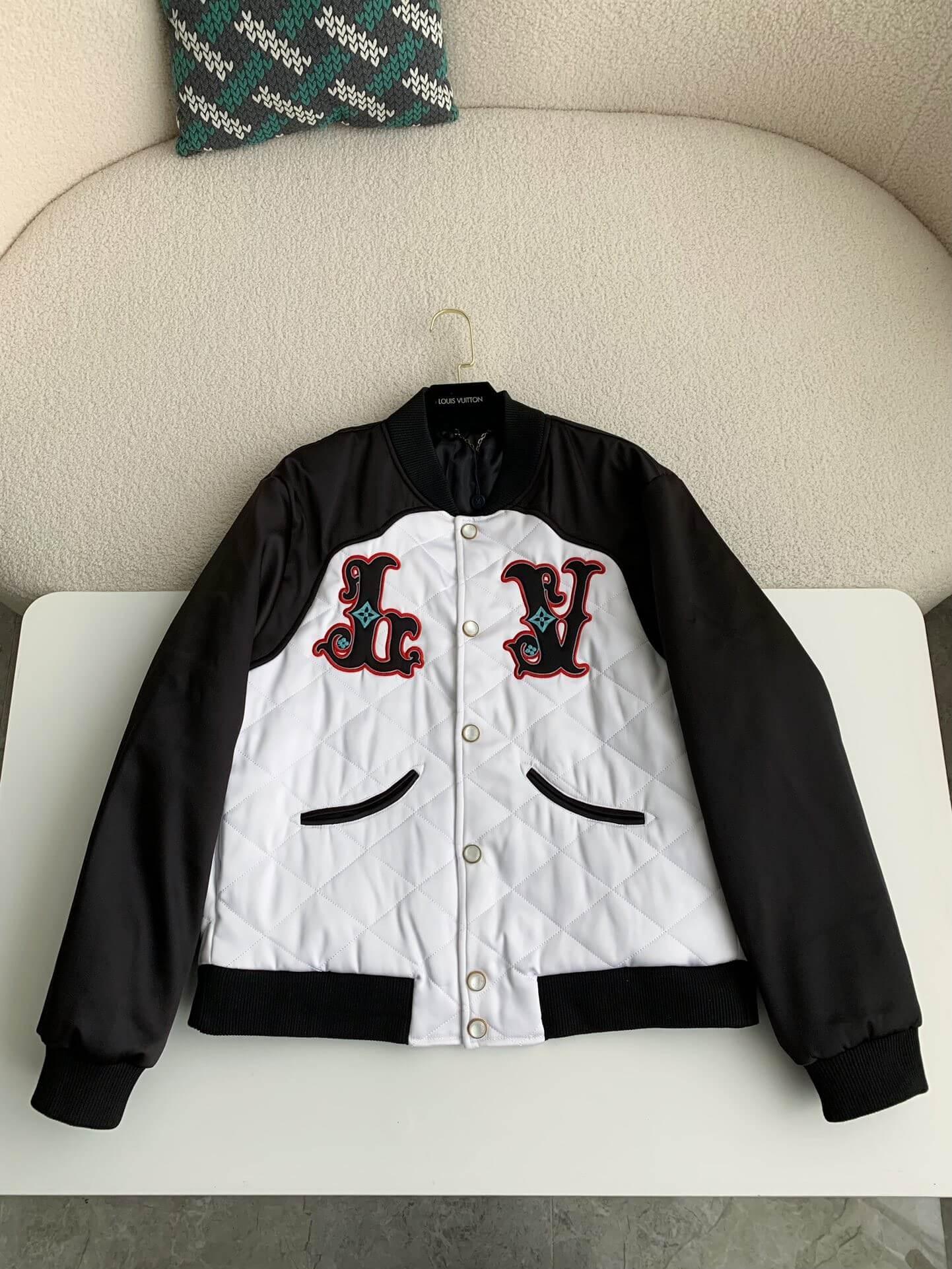 Louis Vuitton Monogram White Varsity Jacket - tntwear1