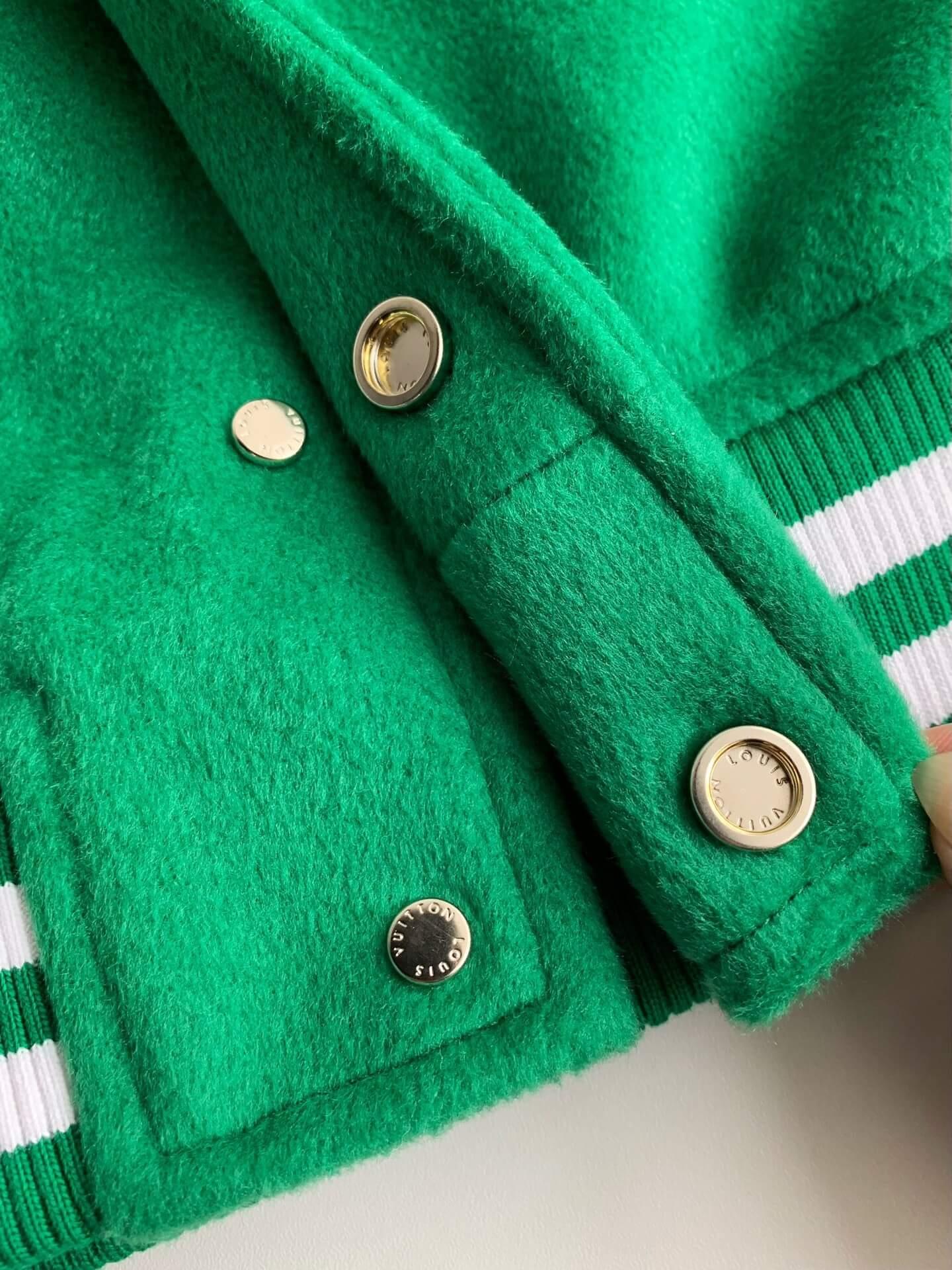 LV Leather Green Varsity Jacket - tntwear1