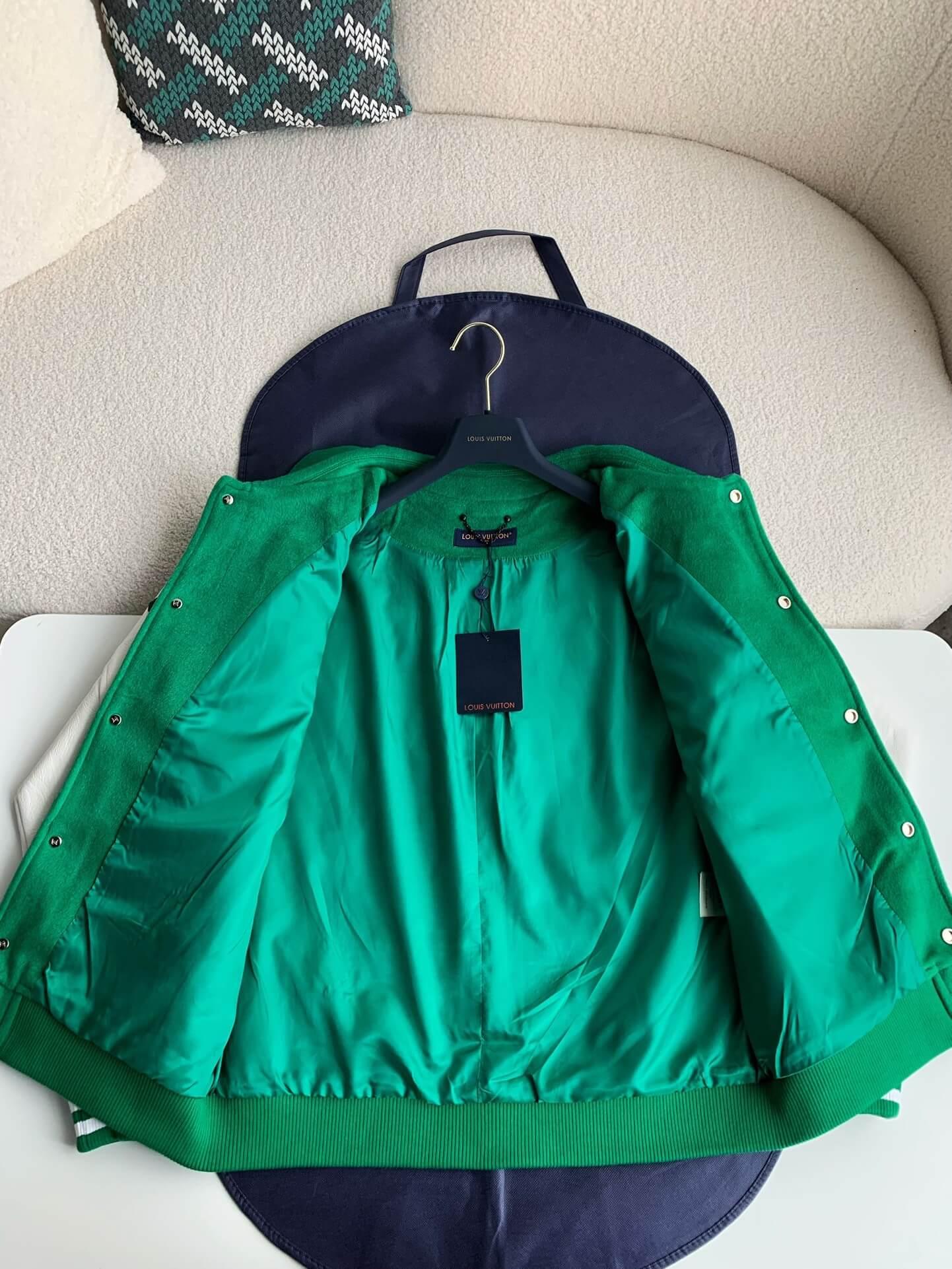 LV Leather Green Varsity Jacket - tntwear1