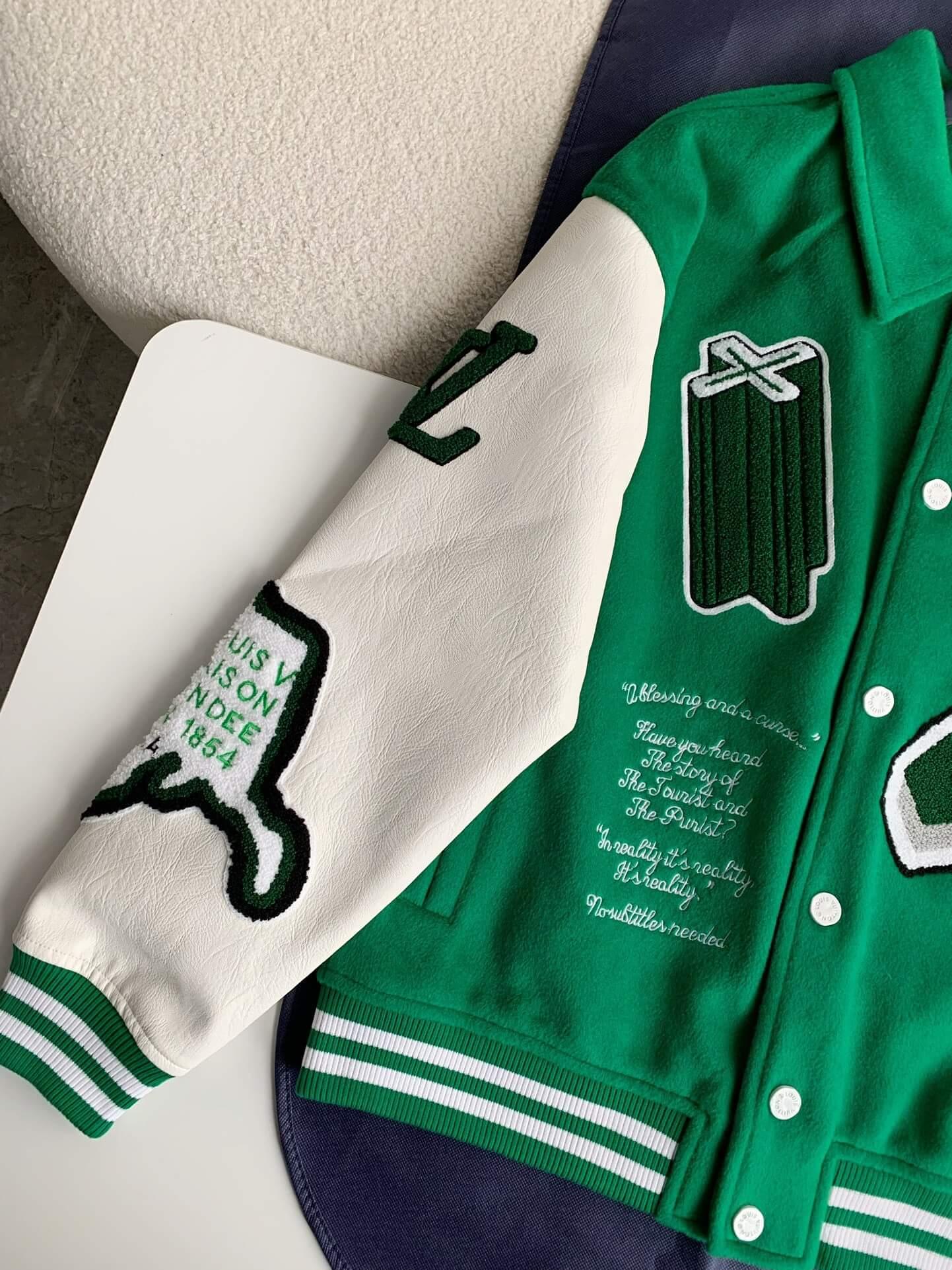 LV Leather Green Varsity Jacket - tntwear1