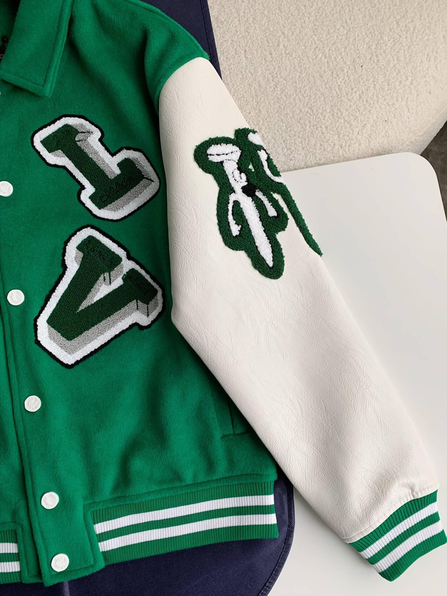 LV Leather Green Varsity Jacket - tntwear1