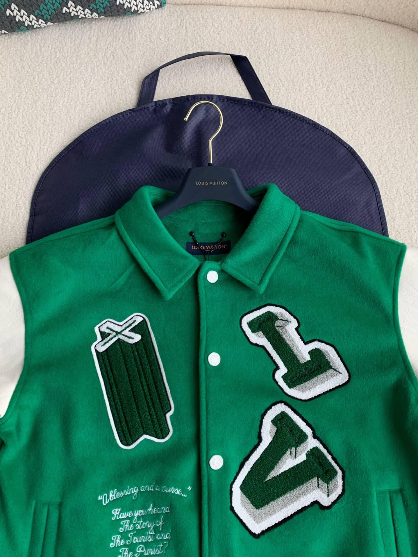 LV Leather Green Varsity Jacket - tntwear1