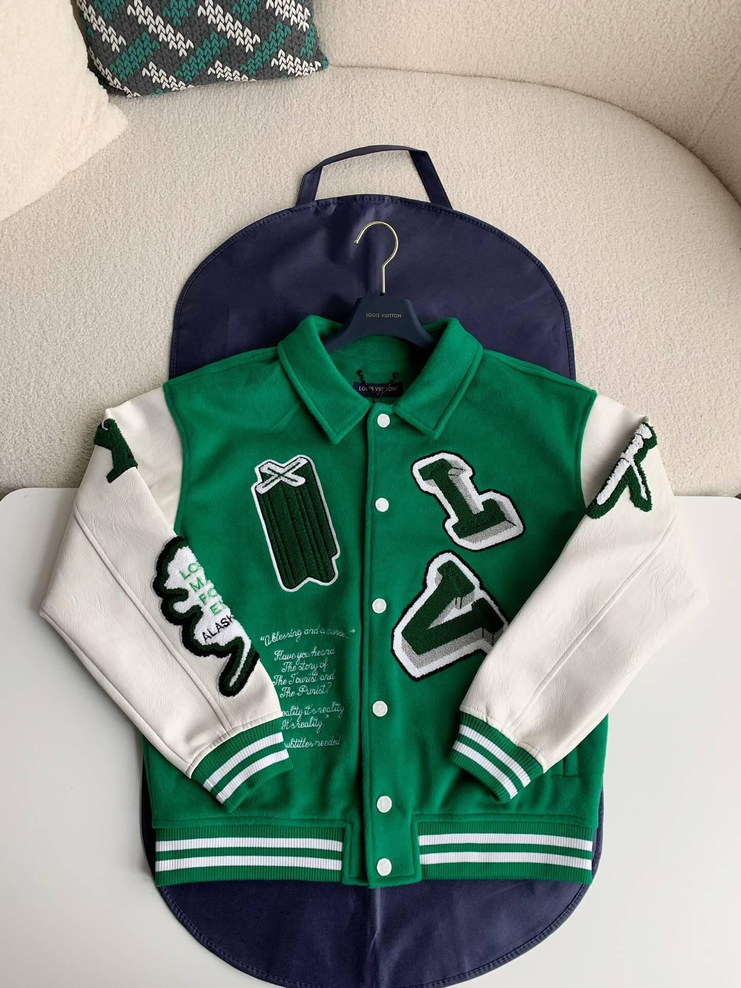 LV Leather Green Varsity Jacket - tntwear1