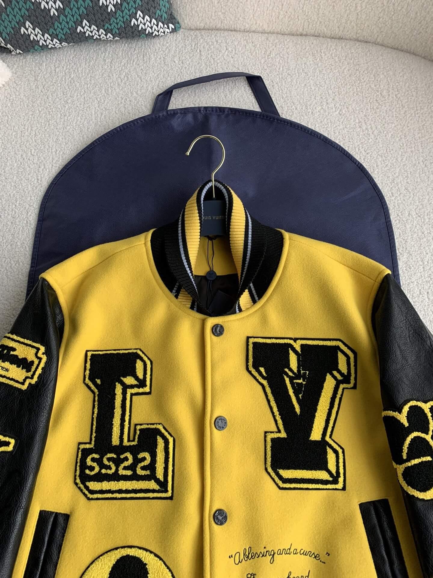 Luis Vuitton LV Embroidered Yellow Varsity Jacket - tntwear1