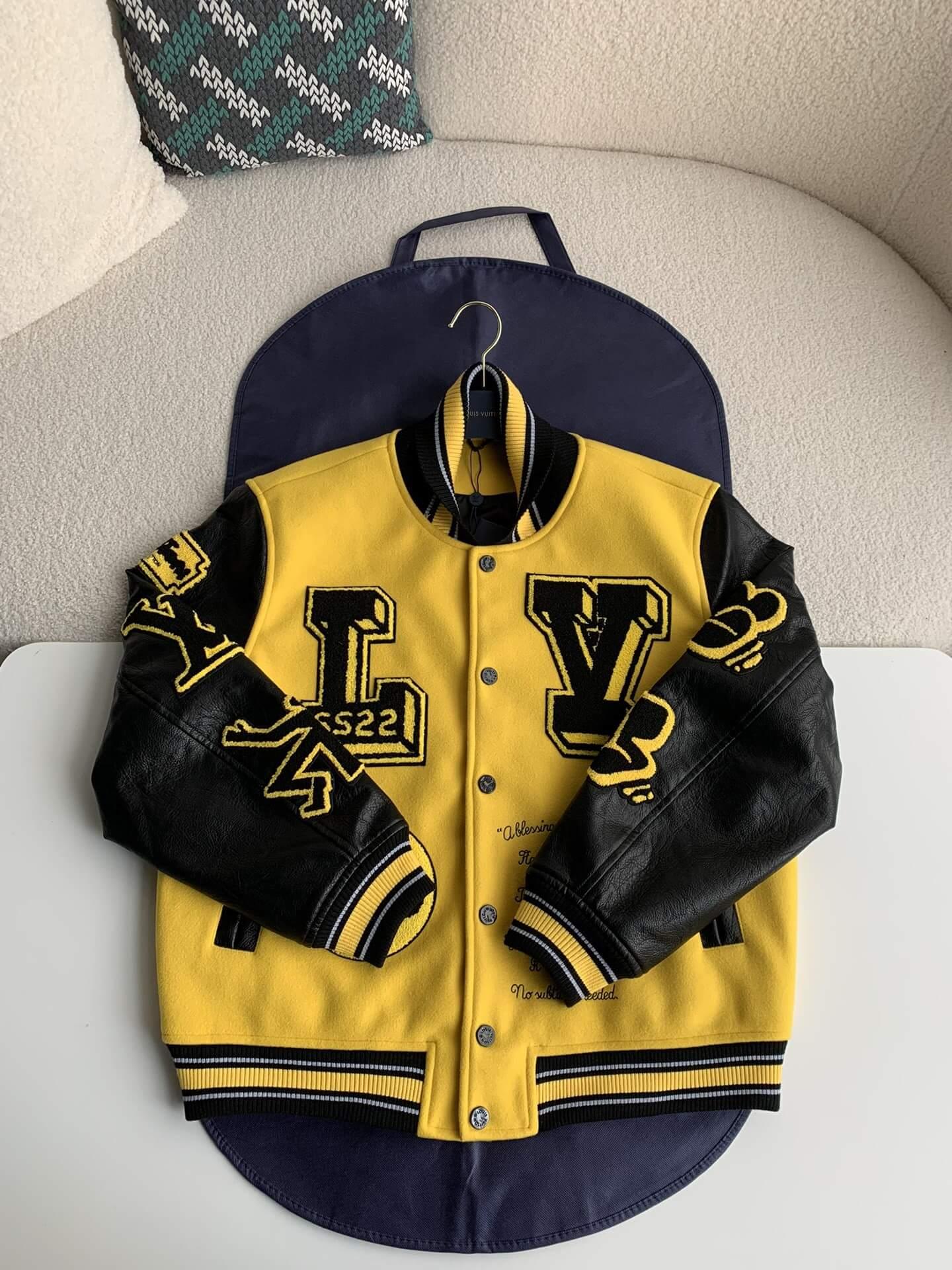 Luis Vuitton LV Embroidered Yellow Varsity Jacket - tntwear1