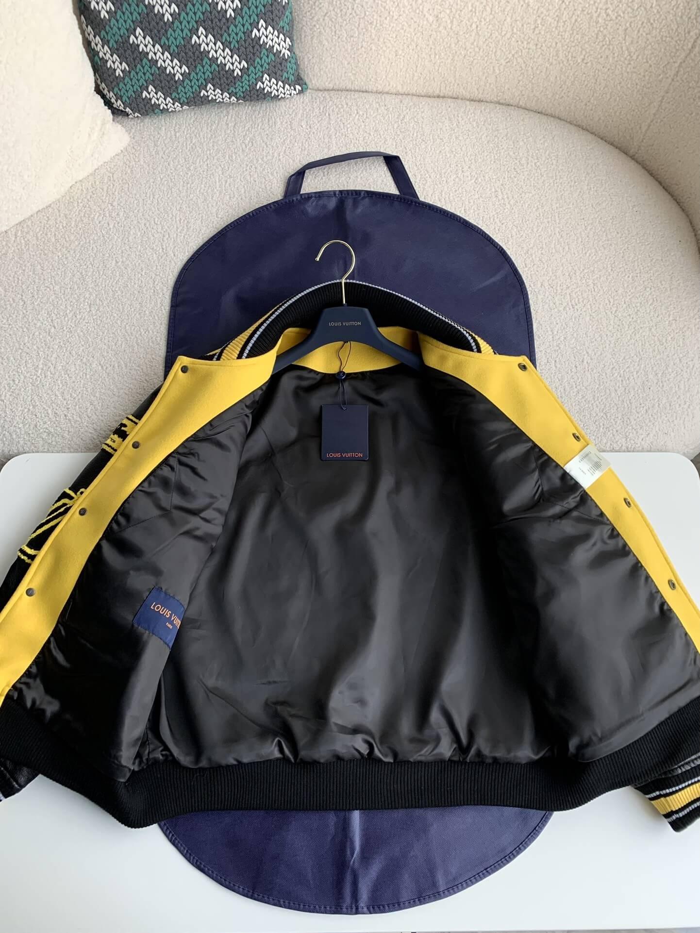 Luis Vuitton LV Embroidered Yellow Varsity Jacket - tntwear1